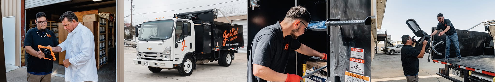 JunkStart junk removal team, truck, and crew at work